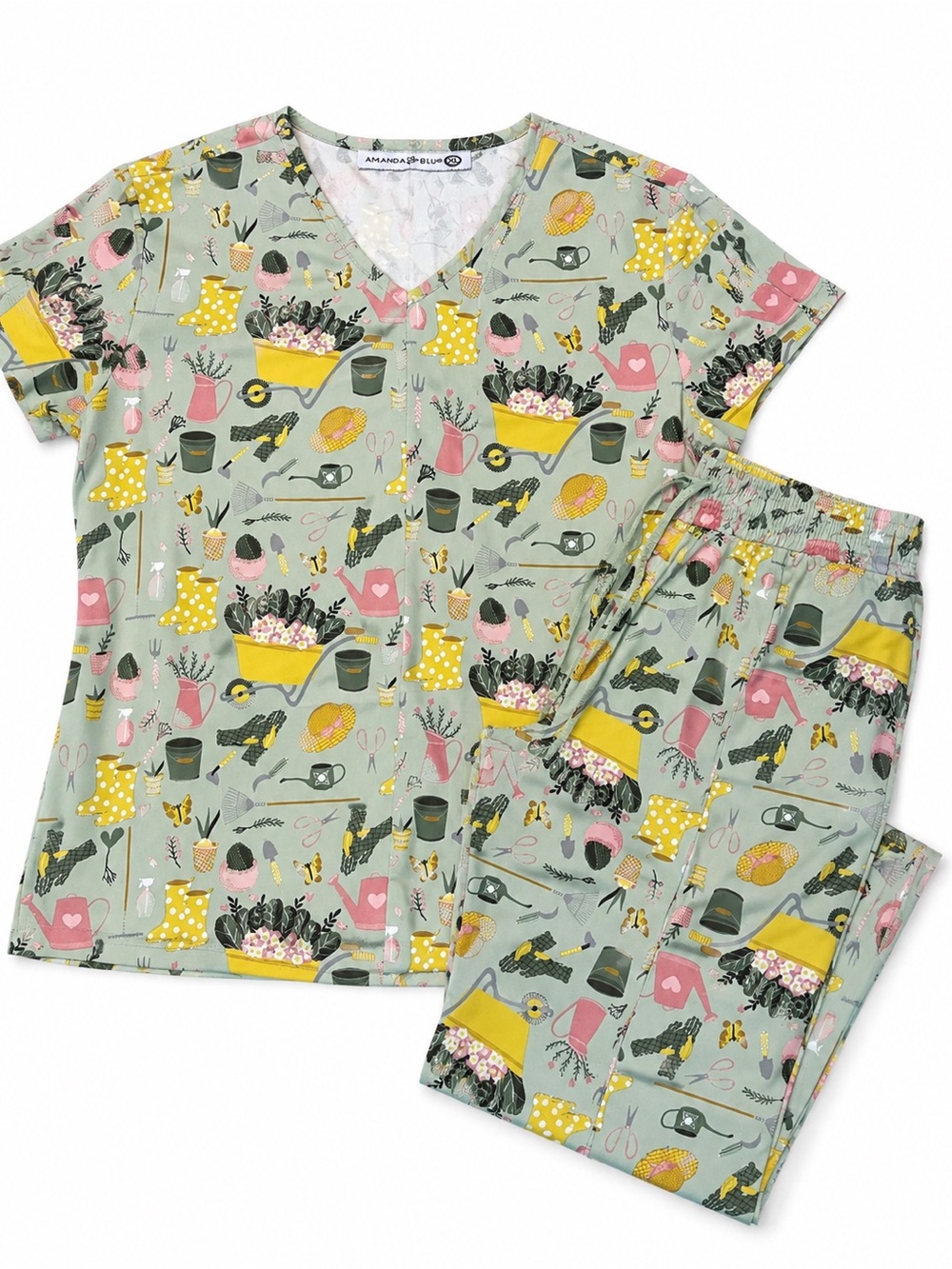 Amanda‎ Blu XL Garden Print Pajama Set Floral Spring Loungewear Sleepwear